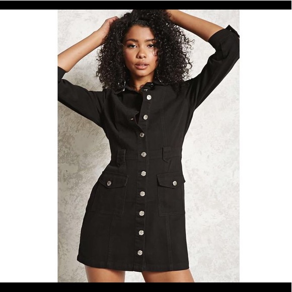 black button up denim dress